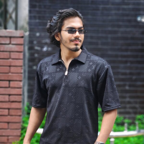 Tailored Zipper Polo with China original Embryos fabric- Colour (Black)